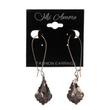 Silver-Tone & Black Colored Metal Dangle-Earrings With Crystal Accents #LQE2077