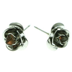 Silver-Tone Rose Metal Stud-Earrings