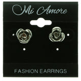 Silver-Tone Rose Metal Stud-Earrings