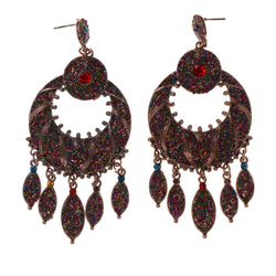 Bronze-Tone & Multi Colored Metal Dangle-Earrings With Bead Accents #LQE2080