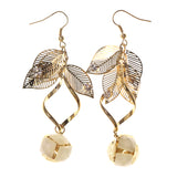 Gold-Tone & White Colored Metal Dangle-Earrings With Crystal Accents #LQE2087