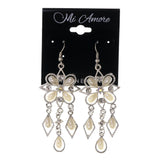 White & Silver-Tone Colored Metal Dangle-Earrings With Crystal Accents #LQE2088