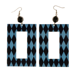 Blue & Black Colored Acrylic Dangle-Earrings With Bead Accents #LQE2090