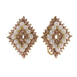 Peach & White Colored Metal Stud-Earrings With Crystal Accents #LQE2094