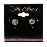 Silver-Tone Metal Stud-Earrings With Crystal Accents #LQE2095