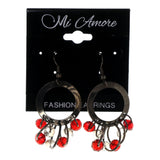 Silver-Tone & Red Colored Metal Dangle-Earrings With Bead Accents #LQE2098