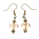 Peach & Gold-Tone Colored Metal Dangle-Earrings With Bead Accents #LQE2099