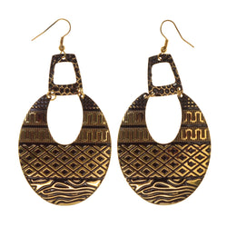 Gold-Tone & Brown Colored Metal Dangle-Earrings #LQE2103