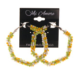 Green & Yellow Colored Metal Hoop-Earrings With Bead Accents #LQE2104