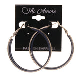 Blue & Silver-Tone Colored Metal Hoop-Earrings #LQE2106