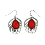 Silver-Tone & Red Colored Metal Dangle-Earrings With Crystal Accents #LQE2116