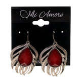 Silver-Tone & Red Colored Metal Dangle-Earrings With Crystal Accents #LQE2116