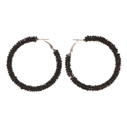Black Metal Hoop-Earrings With Bead Accents #LQE2129