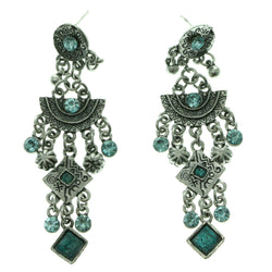 Metal Dangle-Earrings With Crystal Accents Silver-Tone & Blue