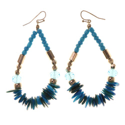 Blue & Silver-Tone Colored Metal Dangle-Earrings With Stone Accents #LQE2131