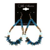 Blue & Silver-Tone Colored Metal Dangle-Earrings With Stone Accents #LQE2131