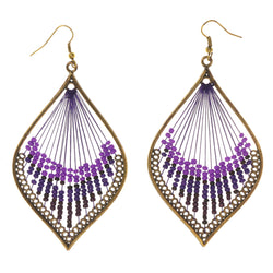 Purple & Gold-Tone Colored Metal Dangle-Earrings With Bead Accents #LQE2132