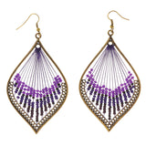 Purple & Gold-Tone Colored Metal Dangle-Earrings With Bead Accents #LQE2132