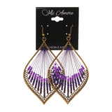 Purple & Gold-Tone Colored Metal Dangle-Earrings With Bead Accents #LQE2132