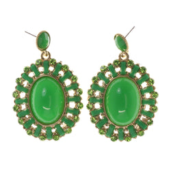 Green & Gold-Tone Metal -Dangle-Earrings Crystal Accents #LQE2135