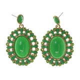 Green & Gold-Tone Metal -Dangle-Earrings Crystal Accents #LQE2135