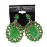 Green & Gold-Tone Metal -Dangle-Earrings Crystal Accents #LQE2135