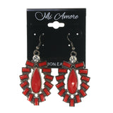 Silver-Tone & Red Colored Metal Dangle-Earrings With Crystal Accents #LQE2136