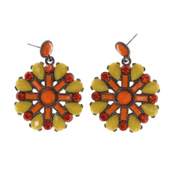 Orange & Yellow Colored Metal Drop-Dangle-Earrings With Crystal Accents #LQE2137