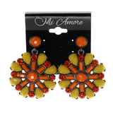 Orange & Yellow Colored Metal Drop-Dangle-Earrings With Crystal Accents #LQE2137