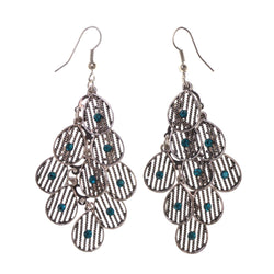 Silver-Tone & Blue Metal Chandelier-Earrings Crystal Accents #LQE2142