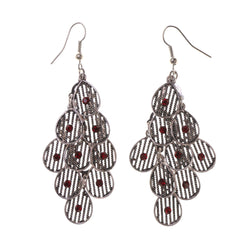 Silver-Tone & Red Metal Chandelier-Earrings Crystal Accents #LQE2143