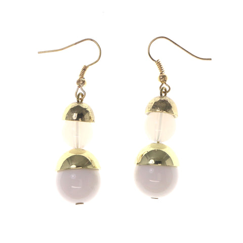 White & Gold-Tone Colored Metal Dangle-Earrings With Bead Accents #LQE2147
