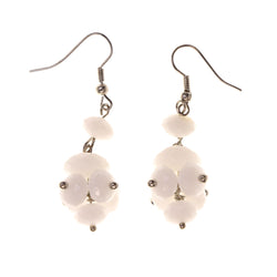 White & Silver-Tone Colored Acrylic Dangle-Earrings With Bead Accents #LQE2149