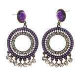 Purple & Silver-Tone Metal -Dangle-Earrings Crystal Accents #LQE2153