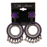 Purple & Silver-Tone Metal -Dangle-Earrings Crystal Accents #LQE2153