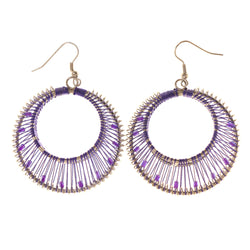 Purple & Silver-Tone Colored Metal Dangle-Earrings #LQE2155