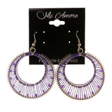 Purple & Silver-Tone Colored Metal Dangle-Earrings #LQE2155