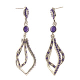 Purple & Silver-Tone Metal -Dangle-Earrings Crystal Accents #LQE2159