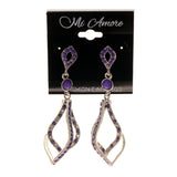 Purple & Silver-Tone Metal -Dangle-Earrings Crystal Accents #LQE2159