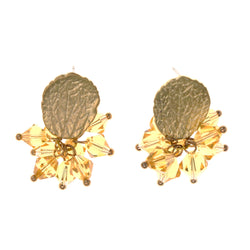 Gold-Tone & Orange Colored Metal Stud-Earrings With Bead Accents #LQE2165