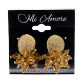 Gold-Tone & Orange Colored Metal Stud-Earrings With Bead Accents #LQE2165
