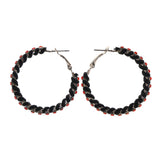 Black & Red Colored Metal Hoop-Earrings With Crystal Accents #LQE2170