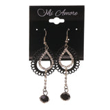Black & Silver-Tone Colored Metal Dangle-Earrings With Crystal Accents #LQE2172