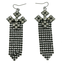 Black Metal Dangle-Earrings With Crystal Accents