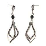 Silver-Tone & Black Metal -Dangle-Earrings Crystal Accents #LQE2182