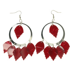 Red & Silver-Tone Colored Metal Dangle-Earrings With Bead Accents #LQE2188