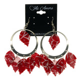 Red & Silver-Tone Colored Metal Dangle-Earrings With Bead Accents #LQE2188