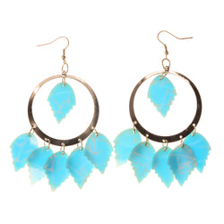 Blue & Silver-Tone Colored Metal Dangle-Earrings With Bead Accents #LQE2189