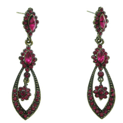 Metal Dangle-Earrings With Crystal Accents Gold-Tone & Pink