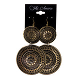 Gold-Tone & Black Colored Metal Dangle-Earrings #LQE2190